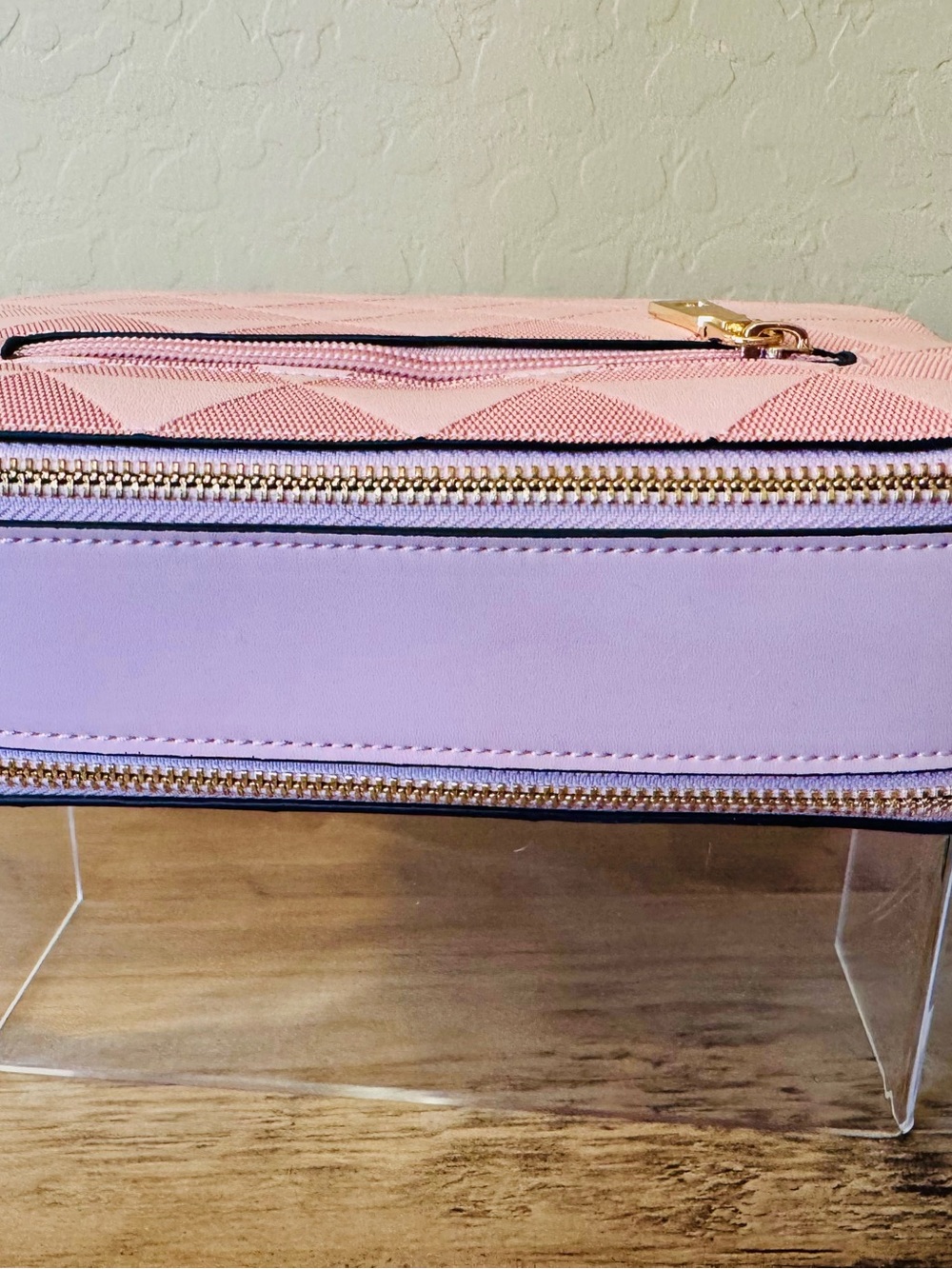 Textured Pink Geometric Crossbody Bag and Wallet Set with Glitter Strap NWT - Picture 3 of 9